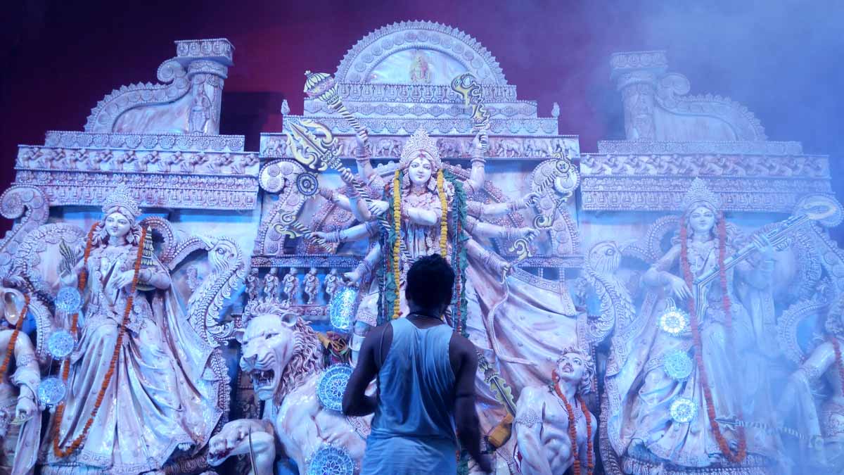 The Goddess being worshiped in a pandal