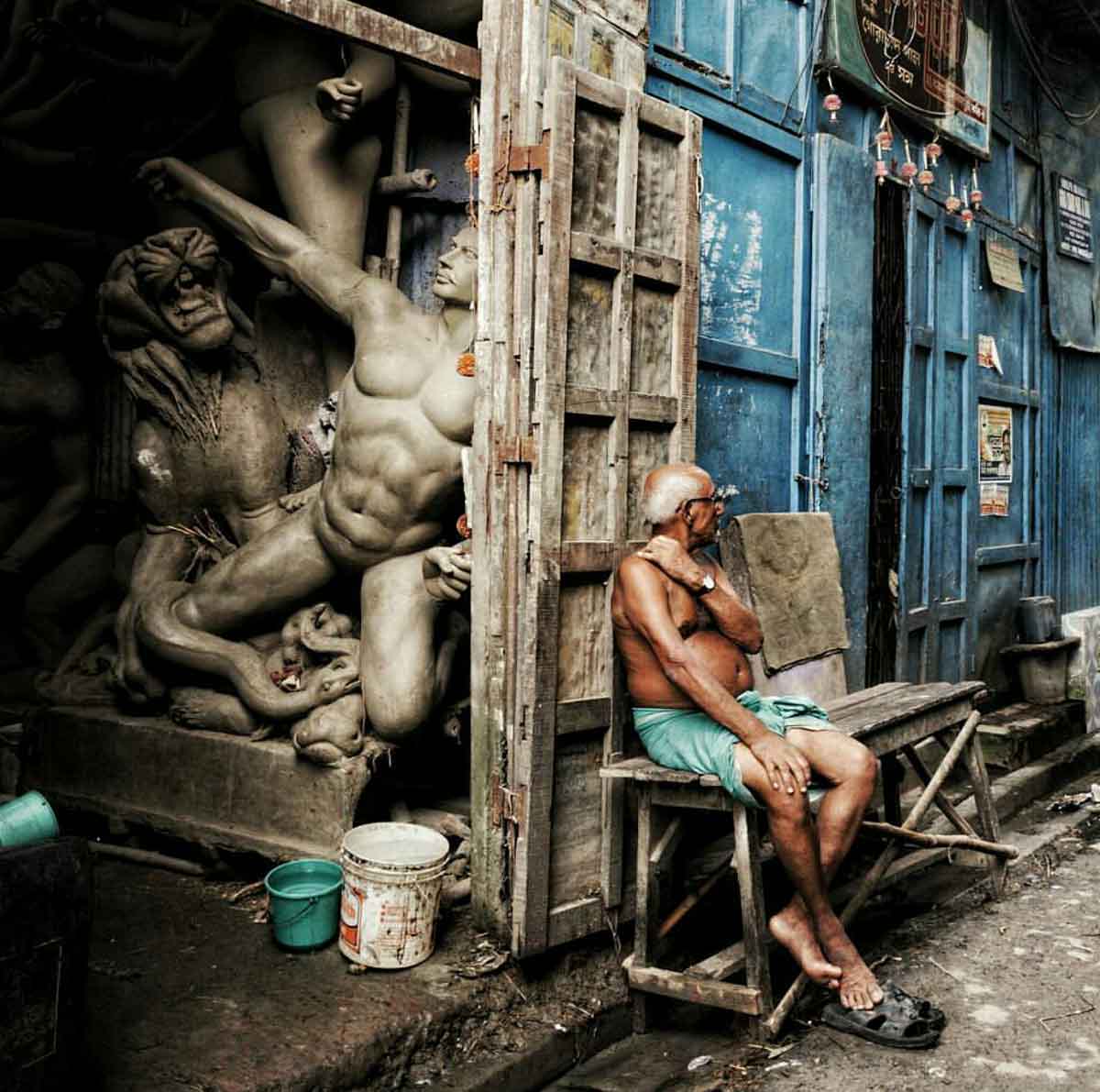 An idol maker in Kumartuli
